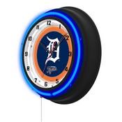 Detroit Tigers Double Neon Wall Clock by Holland Bar Stool Company, AGS-Clk15BKMLBDet