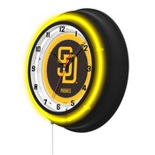 San Diego Padres Double Neon Wall Clock by Holland Bar Stool Company, AGS-Clk15BKMLBSDP