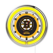 Boston Bruins Double Neon Ring, Logo Clock by Holland Bar Stool Company, ClkBosBru