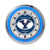 Brigham Young Double Neon Ring, Logo Clock by Holland Bar Stool Company, ClkBrigYn