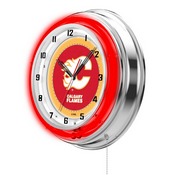 Calgary Flames Double Neon Ring, Logo Clock by Holland Bar Stool Company, ClkCalFla