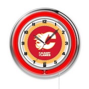 Calgary Flames Double Neon Ring, Logo Clock by Holland Bar Stool Company, ClkCalFla