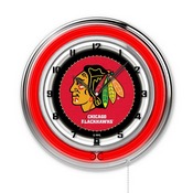Chicago Blackhawks Double Neon Ring, Logo Clock by Holland Bar Stool Company, ClkChiHwk
