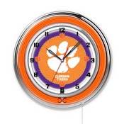 Clemson Double Neon Ring, Logo Clock by Holland Bar Stool Company, ClkClmson