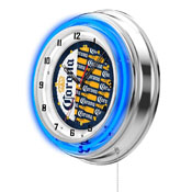 Corona (YwBtlPtrn) Double Neon Wall Clock by Holland Bar Stool Co., AGS-Clk15Crna-YwBtlPtrn