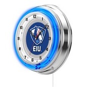Eastern Illinois Double Neon Ring, Logo Clock by Holland Bar Stool Company, ClkEastIL