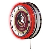 Florida State (Head) Double Neon Ring, Logo Clock by Holland Bar Stool Company, ClkFSU-HD