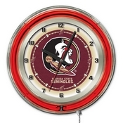 Florida State (Head) Double Neon Ring, Logo Clock by Holland Bar Stool Company, ClkFSU-HD