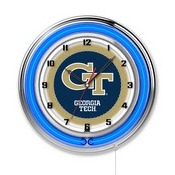 Georgia Tech Double Neon Ring, Logo Clock by Holland Bar Stool Company, ClkGATech