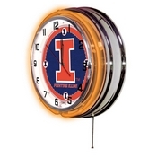 Illinois Double Neon Ring, Logo Clock by Holland Bar Stool Company, ClkIlliniU