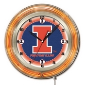 Illinois Double Neon Ring, Logo Clock by Holland Bar Stool Company, ClkIlliniU