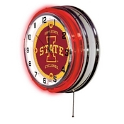 Iowa State Double Neon Ring, Logo Clock by Holland Bar Stool Company, ClkIowaSt