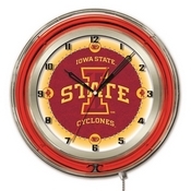 Iowa State Double Neon Ring, Logo Clock by Holland Bar Stool Company, ClkIowaSt