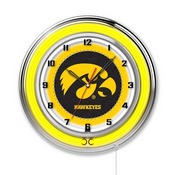 Iowa Double Neon Ring, Logo Clock by Holland Bar Stool Company, ClkIowaUn