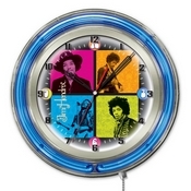 Jimi Hendrix - 4 Square Double Neon Wall Clock by Holland Bar Stool Co., AGS-Clk15JimiH01