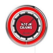 Louisiana-Lafayette Double Neon Ring, Logo Clock by Holland Bar Stool Company, ClkLA-Laf