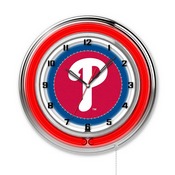 Philadelphia Phillies Double Neon Wall Clock by Holland Bar Stool, AGS-Clk15MLBPhi