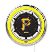 Pittsburgh Pirates Double Neon Wall Clock by Holland Bar Stool, AGS-Clk15MLBPit