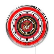 U.S. Marines Double Neon Ring, Logo Clock by Holland Bar Stool Company, ClkMarine