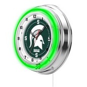 Michigan State Double Neon Ring, Logo Clock by Holland Bar Stool Company, ClkMichSt