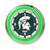 Michigan State Double Neon Ring, Logo Clock by Holland Bar Stool Company, ClkMichSt