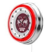 Mississippi State Double Neon Ring, Logo Clock by Holland Bar Stool Company, ClkMssStU