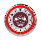 Mississippi State Double Neon Ring, Logo Clock by Holland Bar Stool Company, ClkMssStU