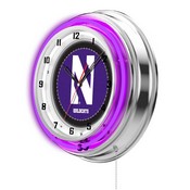 Northwestern Double Neon Ring, Logo Clock by Holland Bar Stool Company, ClkNthwst