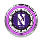 Northwestern Double Neon Ring, Logo Clock by Holland Bar Stool Company, ClkNthwst