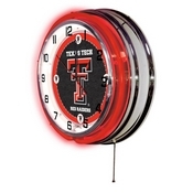 Texas Tech Double Neon Ring, Logo Clock by Holland Bar Stool Company, ClkTXTech