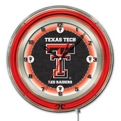 Texas Tech Double Neon Ring, Logo Clock by Holland Bar Stool Company, ClkTXTech
