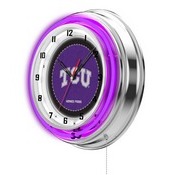 TCU Double Neon Ring, Logo Clock by Holland Bar Stool Company, ClkTexChr