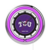 TCU Double Neon Ring, Logo Clock by Holland Bar Stool Company, ClkTexChr