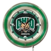 Ohio University Double Neon Ring, Logo Clock by Holland Bar Stool Company, ClkUnivOH
