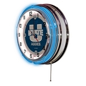 Utah State Double Neon Ring, Logo Clock by Holland Bar Stool Company, ClkUtahSt