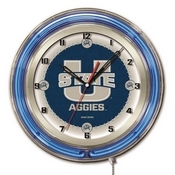 Utah State Double Neon Ring, Logo Clock by Holland Bar Stool Company, ClkUtahSt