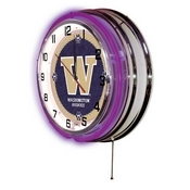 Washington Double Neon Ring, Logo Clock by Holland Bar Stool Company, ClkWashUn