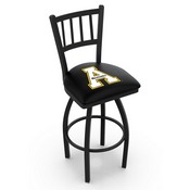 L018 - Black Wrinkle Appalachian State Swivel Bar Stool with Jailhouse Style Back by Holland Bar Stool Co., L018AppStU