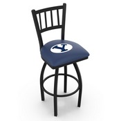 L018 - Black Wrinkle Brigham Young Swivel Bar Stool with Jailhouse Style Back by Holland Bar Stool Co., L018BrigYn