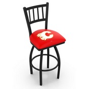 L018 - Black Wrinkle Calgary Flames Swivel Bar Stool with Jailhouse Style Back by Holland Bar Stool Co., L018CalFla