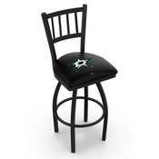 L018 - Black Wrinkle Dallas Stars Swivel Bar Stool with Jailhouse Style Back by Holland Bar Stool Co., L018DalSta