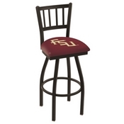 L018 - Black Wrinkle Florida State (Script) Swivel Bar Stool with Jailhouse Style Back by Holland Bar Stool Co., L018FSU-FS