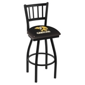L018 - Black Wrinkle Missouri Western State Swivel Bar Stool with Jailhouse Style Back by Holland Bar Stool Co., L018MOWSt