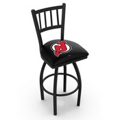 L018 - Black Wrinkle New Jersey Devils Swivel Bar Stool with Jailhouse Style Back by Holland Bar Stool Co., L018NJDevl