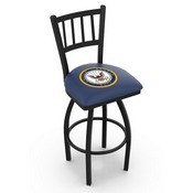 L018 - Black Wrinkle U.S. Navy Swivel Bar Stool with Jailhouse Style Back by Holland Bar Stool Co.