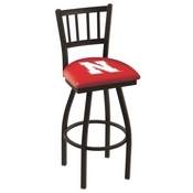 L018 - Black Wrinkle Nebraska Swivel Bar Stool with Jailhouse Style Back by Holland Bar Stool Co., L018NebrUn