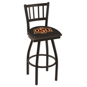 L018 - Black Wrinkle Oklahoma State Swivel Bar Stool with Jailhouse Style Back by Holland Bar Stool Co., L018OKStUn