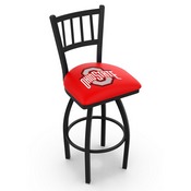L018 - Black Wrinkle Ohio State Swivel Bar Stool with Jailhouse Style Back by Holland Bar Stool Co., L018OhioSt
