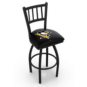 L018 - Black Wrinkle Pittsburgh Penguins Swivel Bar Stool with Jailhouse Style Back by Holland Bar Stool Co., L018PitPen