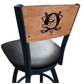L038 -Black Wrinkle Anaheim Ducks Swivel Bar Stool with Laser Engraved Back by Holland Bar Stool Co., L03825BWMedMplAAnaDks